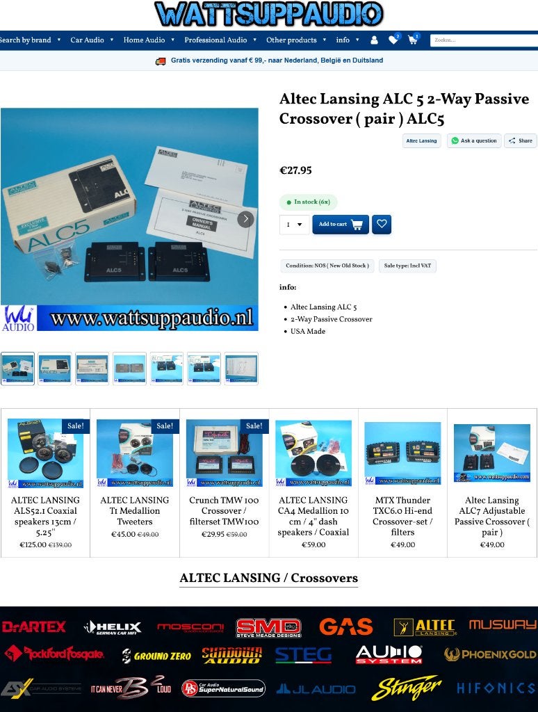 Altec Lansing ALC5 2-weg Passief crossover/Filter(set van 2), Nieuw, Ophalen of Verzenden, Support@alteclansing.com, .