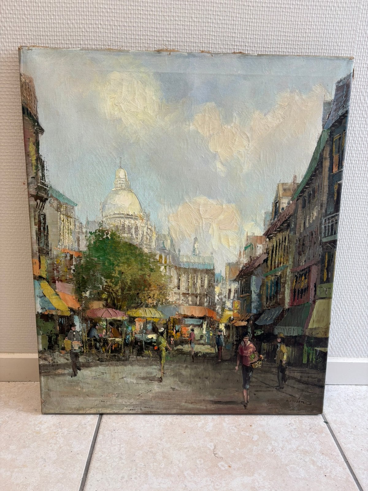 Harry Koolen schilderij Montmartre 60x50, Antiek en Kunst, Ophalen of Verzenden, Stads- / dorpsgezicht