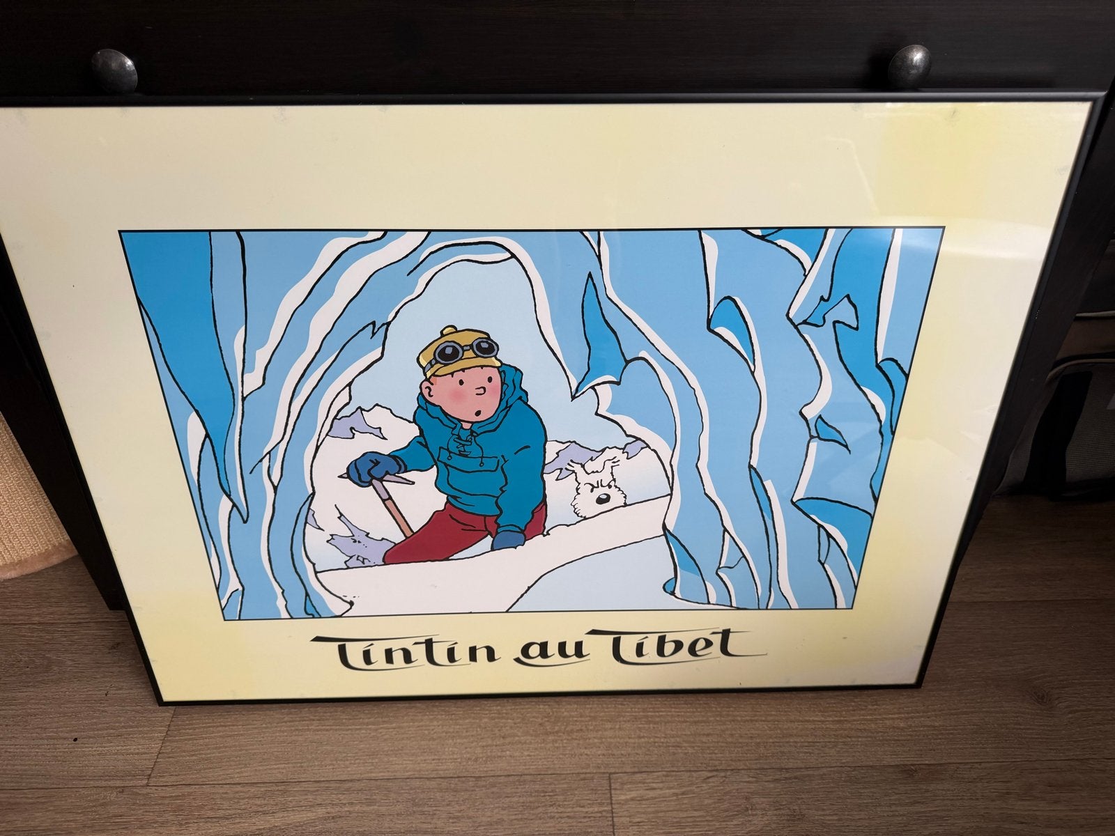 Vintage Kuifje Poster -Hommage à Hergé- Enki Bilal Ingelijst, Ophalen of Verzenden, Kuifje, Zo goed als nieuw, Plaatje, Poster of Sticker