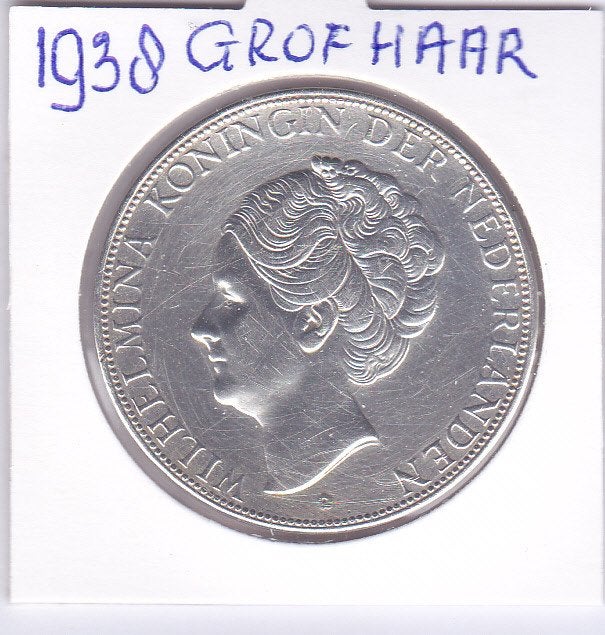 Rijksdaalder 1938 GROF HAAR voor slechts 99 euro, Zilver, Ophalen of Verzenden, Koningin Wilhelmina, Losse munt