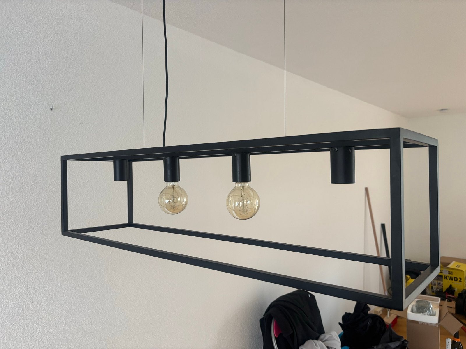 Industriële hanglamp - Zwart metaal, 100x25x25 cm, Ophalen, Zo goed als nieuw, Metaal, E27 (groot)