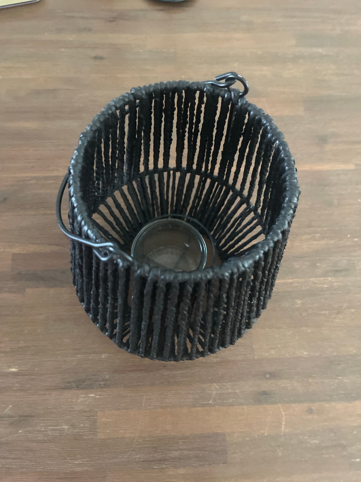 Zwart windlicht/lantaarn met touwstructuur, Ophalen, Overige materialen, Windlicht, Gebruikt
