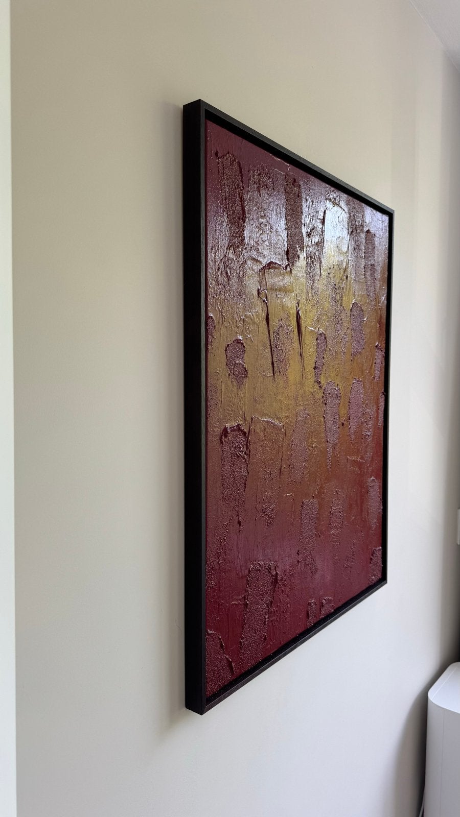 Handgemaakt abstract rood schilderij met textuur, Ophalen of Verzenden