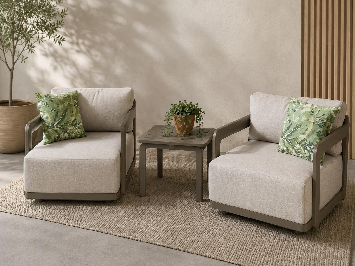 Loungeset Diaz Intratuin - Taupe Fauteuils met Koffieset, 2 zitplaatsen, Nieuw, Ophalen of Verzenden, Loungeset