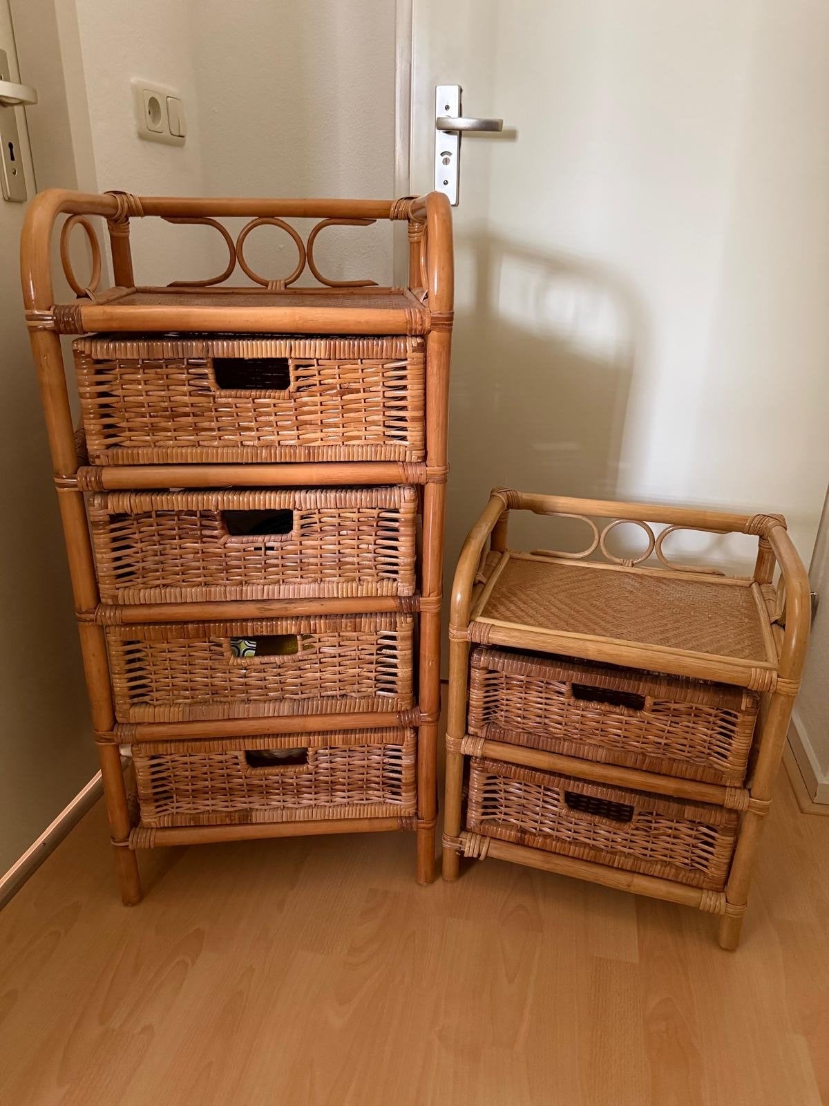 Retro rotan ladekasten set - kast en nachtkastje
