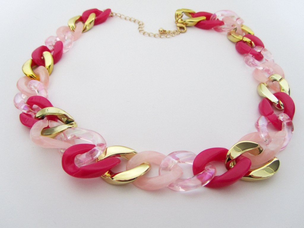 Vintage mooie Lucite schakel ketting prachtige kleuren, Sieraden, Tassen en Uiterlijk, Verzenden, Zo goed als nieuw, Goud, Overige materialen