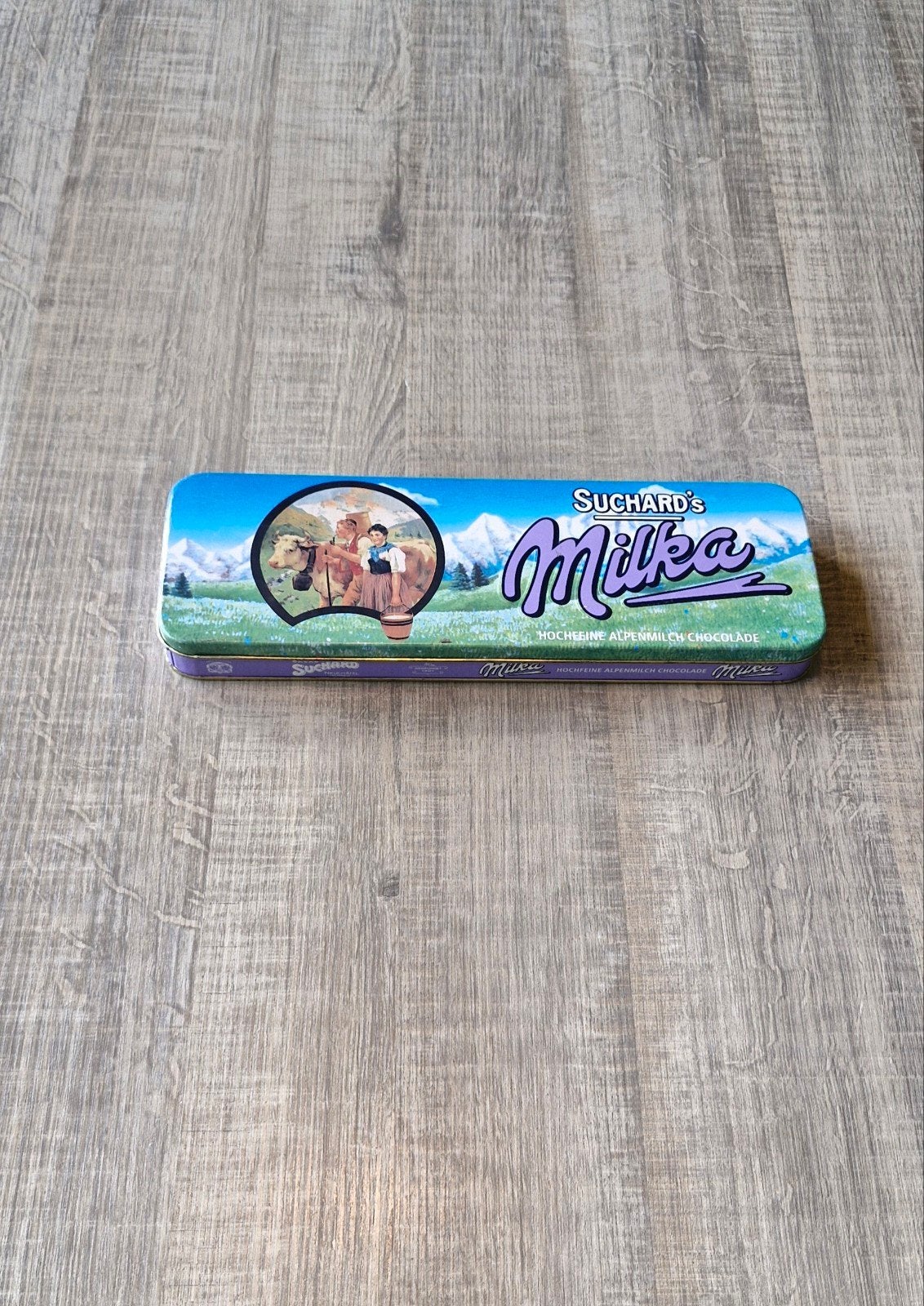 Vintage Milka Suchard blik - Alpenmelk Chocolade, Ophalen of Verzenden, Gebruikt, Overige, Overige merken