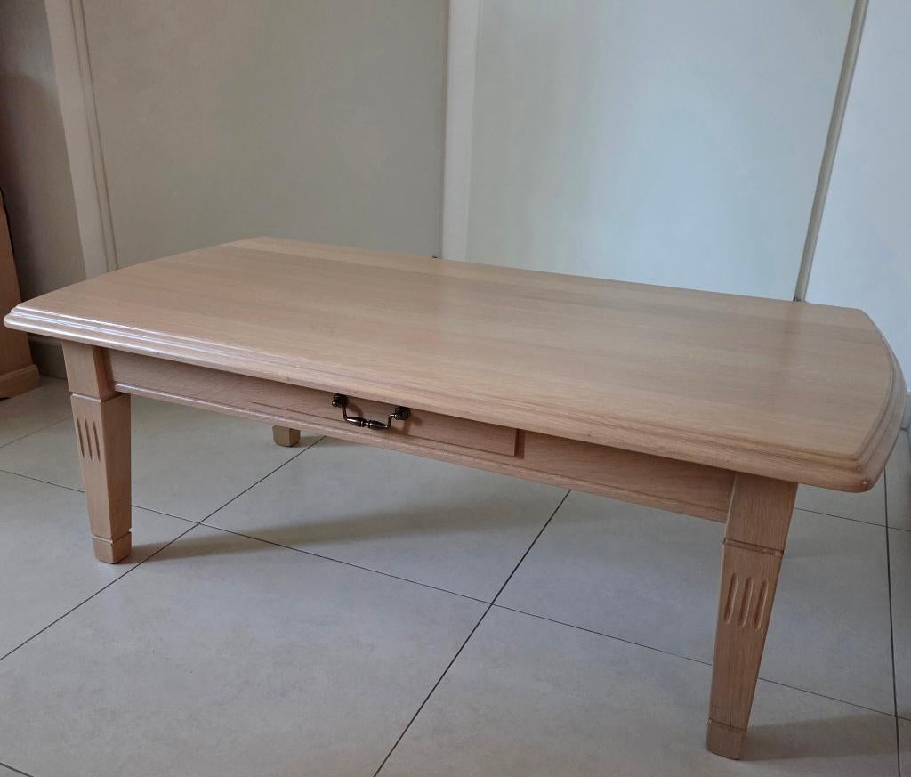 Massief Eiken Salontafel White Oak met lade in goede staat, Ophalen, 100 tot 150 cm, Eikenhout, 50 tot 100 cm