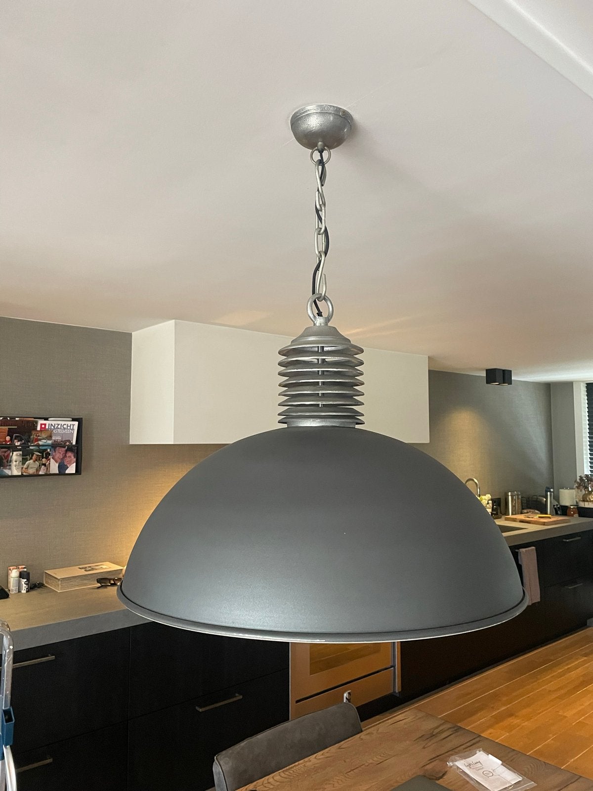 Grote industriële hanglamp - Grijs metaal, Ophalen, Gebruikt, Metaal, E27 (groot)