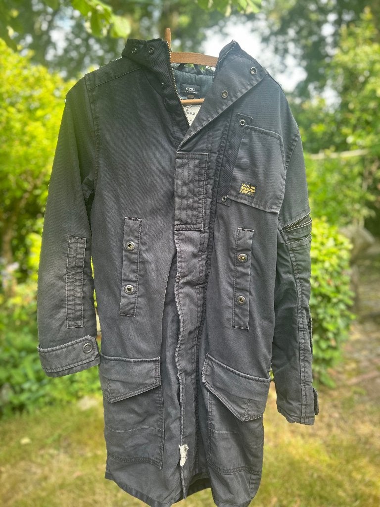 G Star winterjas met vaste capuchon., Kleding | Dames, Jassen | Winter, Gedragen, Maat 36 (S), Blauw, Ophalen