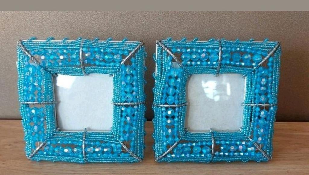 2 FOTOLIJSTJES ZILVER MET AQUA BLAUWE KRAALTJES*Alle 2 voor, Audio, Tv en Foto, Fotografie | Fotolijsten, Verzenden, Nieuw