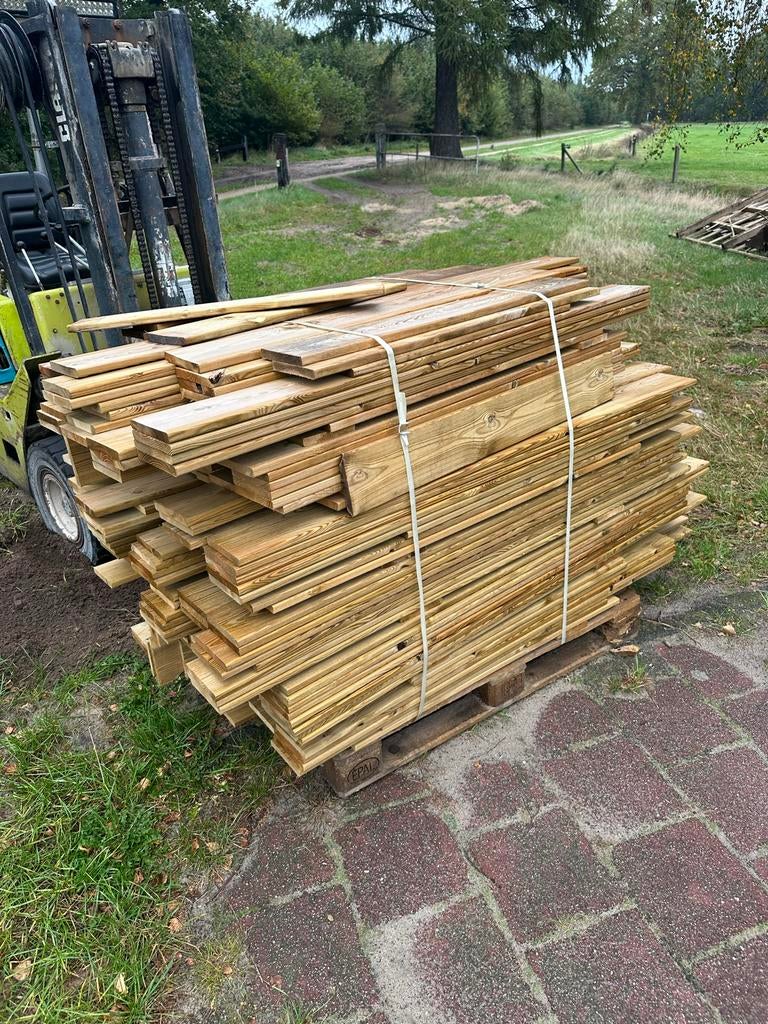 tuinplanken 18x140mm (pallet) volle aanhanger!!, Ophalen of Verzenden, Gebruikt, Minder dan 180 cm, Planken