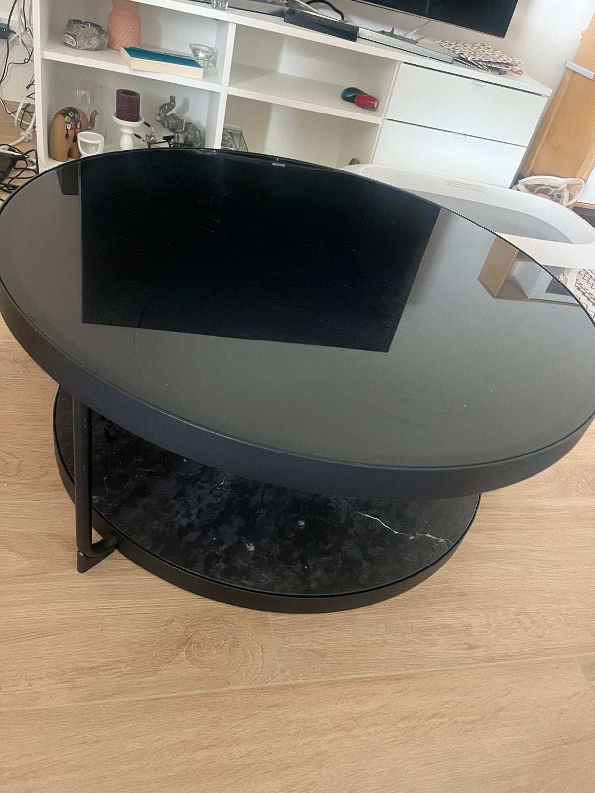 IKEA FRÖTORP Salontafel - Zwart glas/marmer effect, Ophalen, Rond, 50 tot 100 cm, 5 – 50
