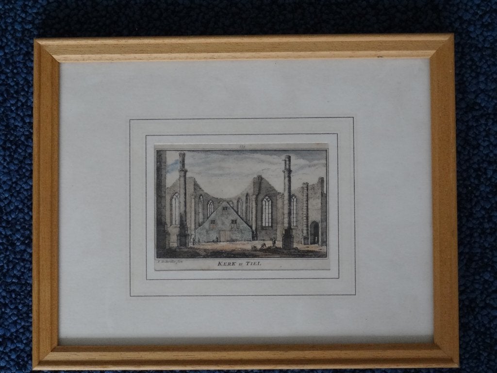 ets kleur kerk te Tiel ingekleurd, A. Rademaker, 18e eeuw, Antiek en Kunst, Ets, Architectuur, Ophalen of Verzenden, Origineel