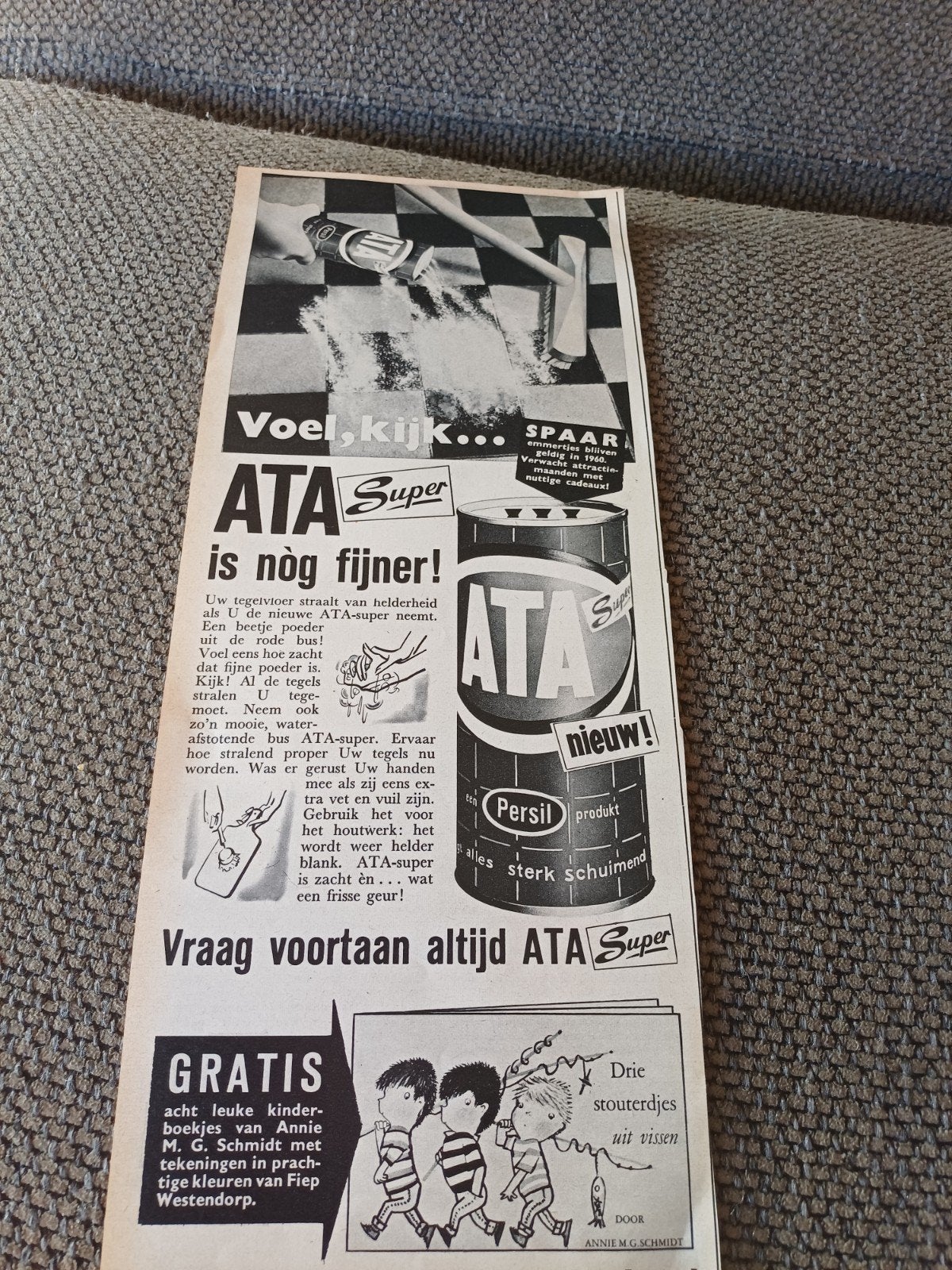 advertentie Ata schuurmiddel 2 Annie M.G. Schmidt 1959, Verzamelen, Ophalen of Verzenden, Zo goed als nieuw, Overige typen