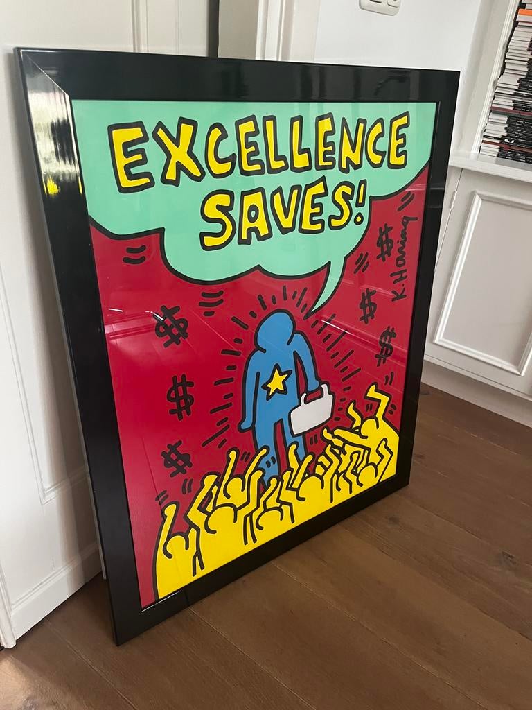 Keith Haring 'Excellence Saves' Zeefdruk Ingelijst, Antiek en Kunst, Ophalen