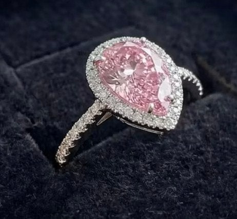 Teardrop Roze Saffier Ring | Witgoud US maat 10 (nieuw), 20 of groter, Nieuw, Ophalen of Verzenden, Roze
