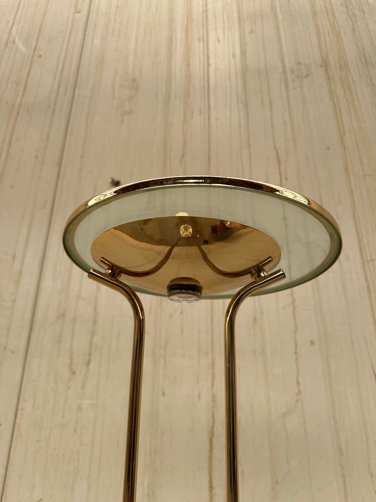 Goudkleurige Staande Lamp met Glazen Schijf, Ophalen, Gebruikt, Metaal, 150 tot 200 cm
