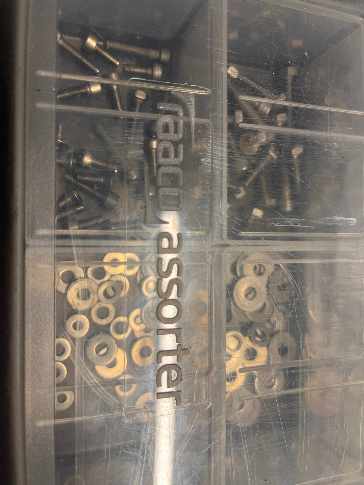 Assortiment RVS Bouten, Moeren en Ringen in Raaco Assorter, 50 tot 100 mm, Gebruikt, Ophalen of Verzenden, Rvs