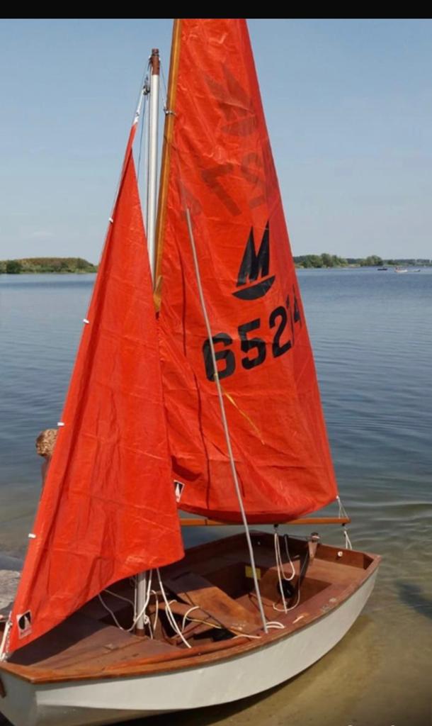 Mirror Dinghy zeilboot (1981) grootzeil, fok en ballonfok, Ophalen, Gebruikt, Fok, Hout