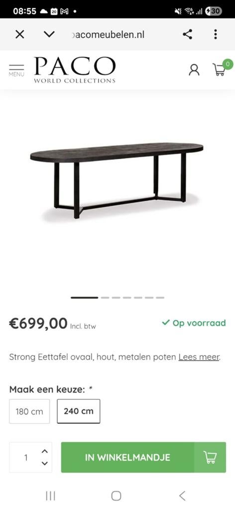 Elleonora Denzel eettafel 240x100 cm met stalen onderstel, Huis en Inrichting, Gebruikt, 100 tot 150 cm, 200 cm of meer, Vijf personen of meer