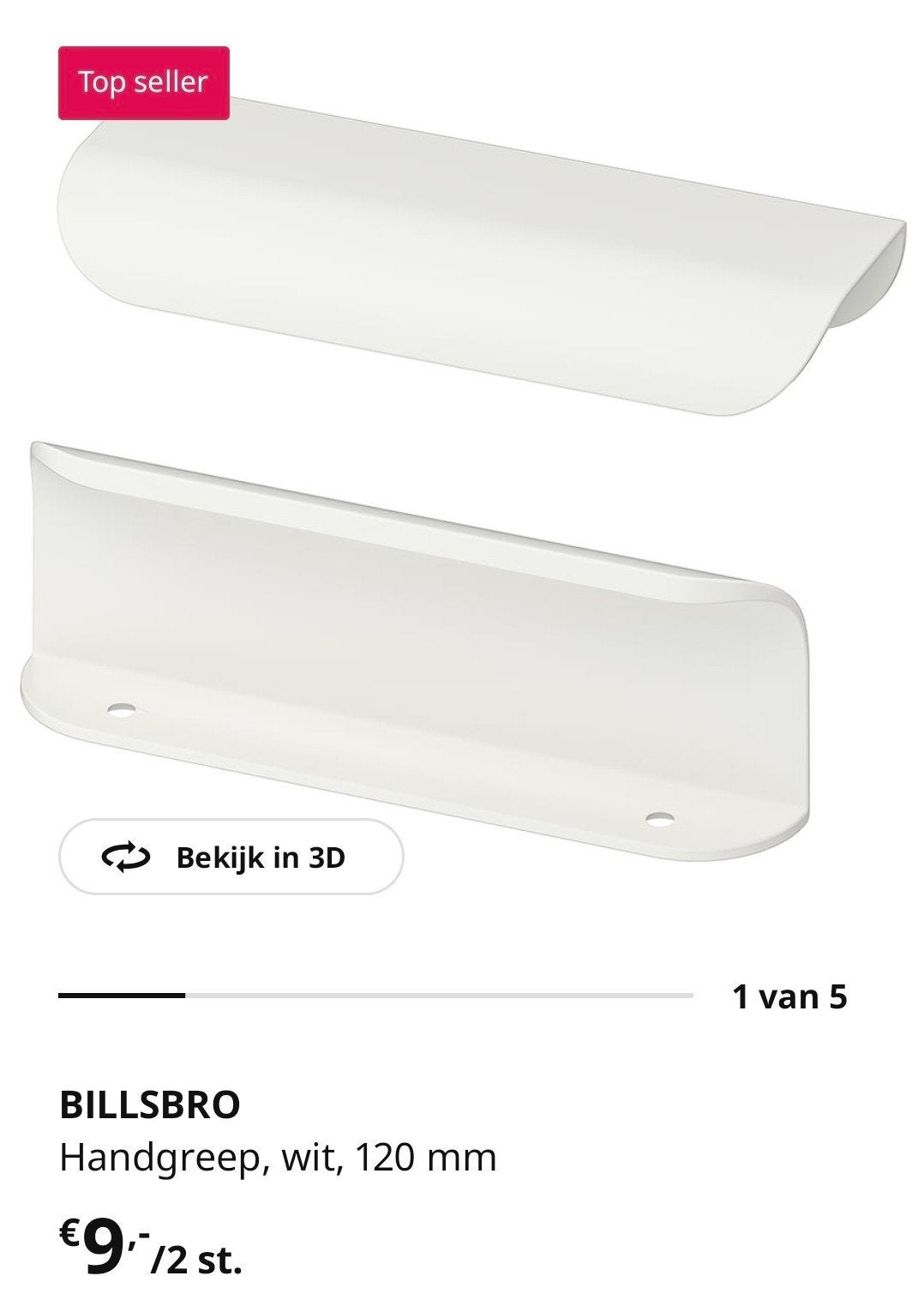 Ikea Billsbro handgreep 1st. wit 120 mm voor Platsa kasten, Ophalen of Verzenden