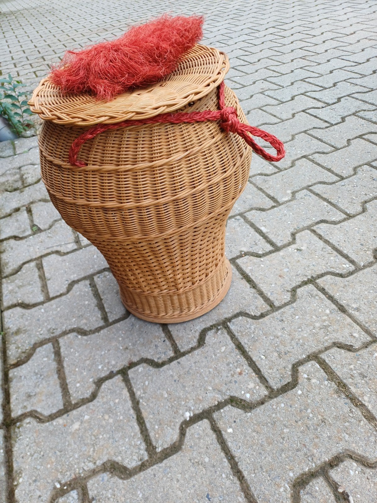 rieten mand vintage, Ophalen, Gebruikt, Mand, Rond