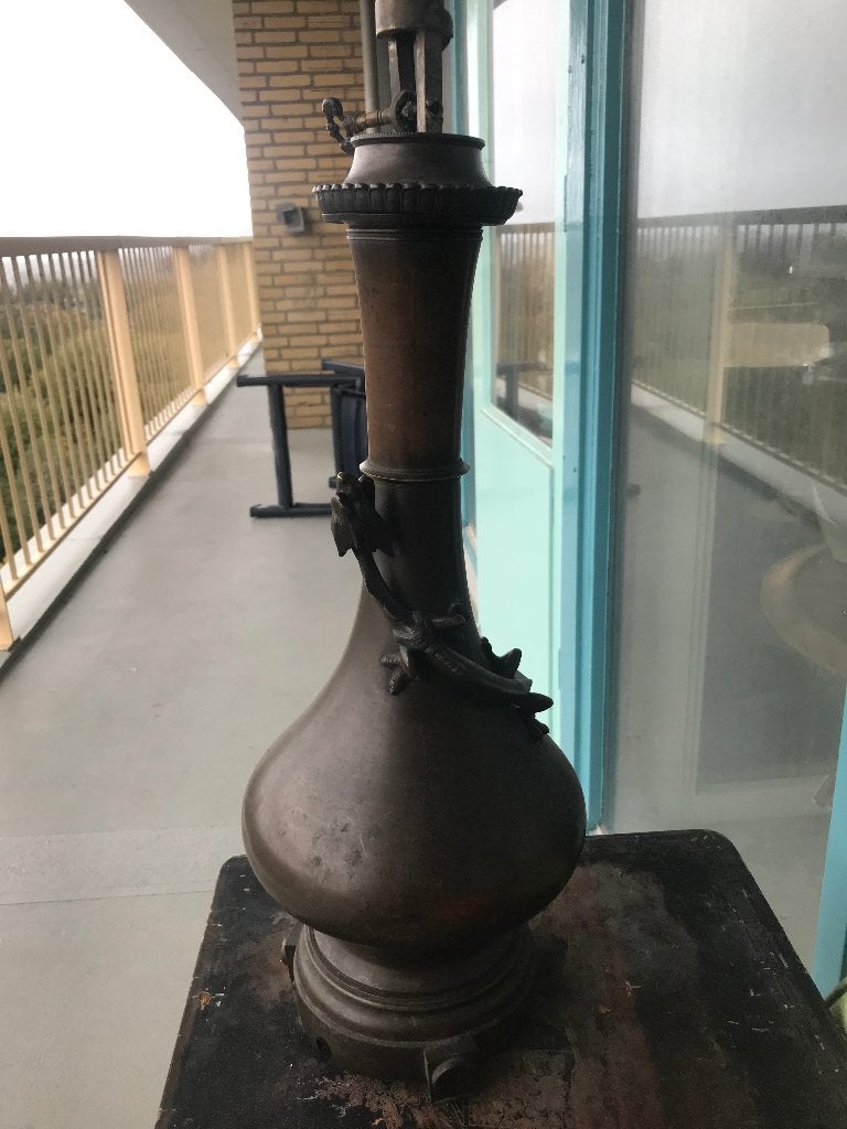 antiek chinees brons lampenvoet met draak, Bruin, Handgemaakt, Ophalen of Verzenden, China