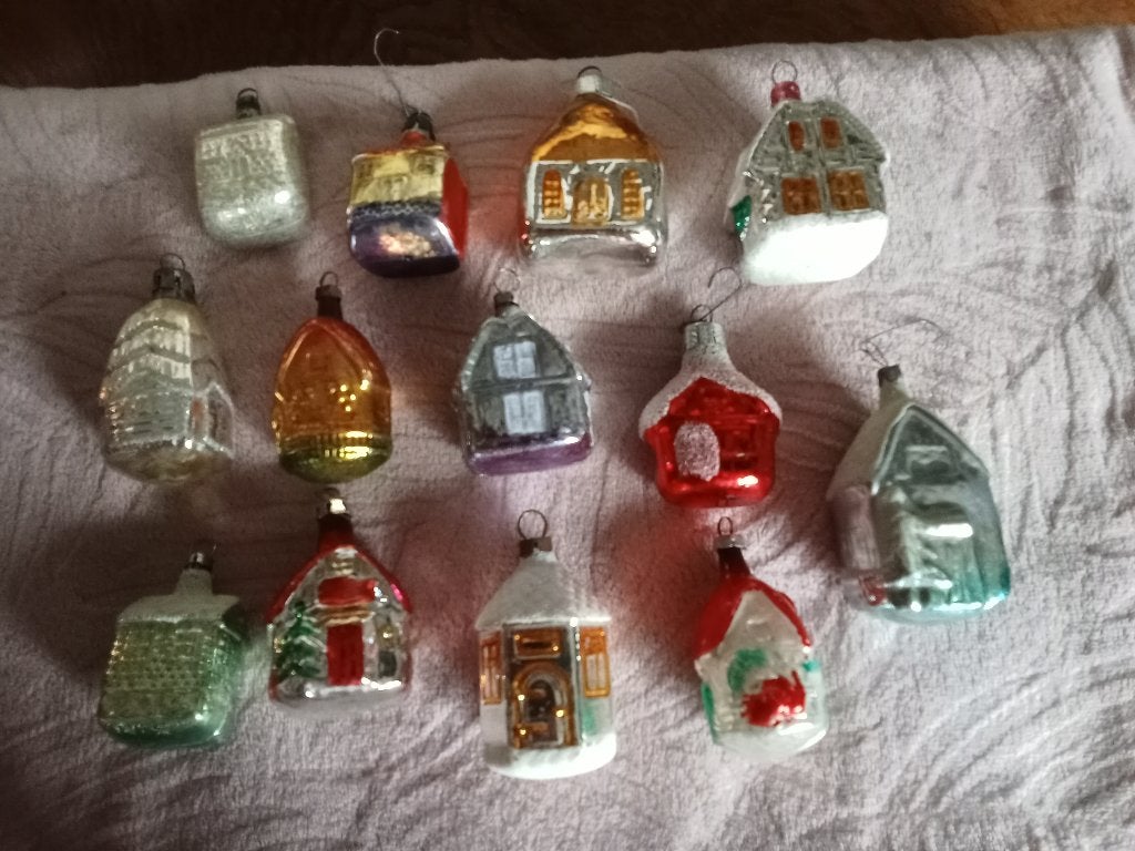 Prachtige antieke glazen kerstbal huisjes, Diversen, Kerst, Ophalen of Verzenden, Gebruikt