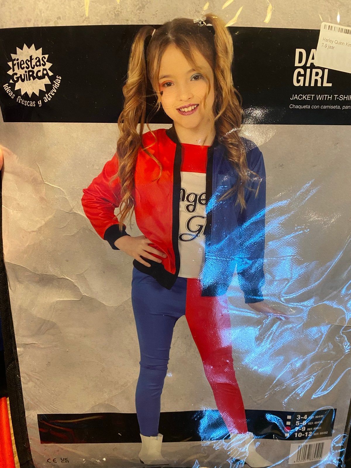 Harley Quinn kostuum met knuppel - maat 128/134, Kinderen en Baby's, Ophalen, Zo goed als nieuw, 122 t/m 128, Meisje