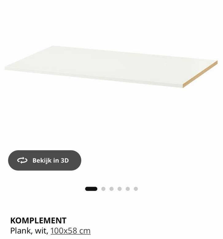 IKEA KOMPLEMENT Plank wit 100x58 cm 2 stuks, Ophalen, Zo goed als nieuw
