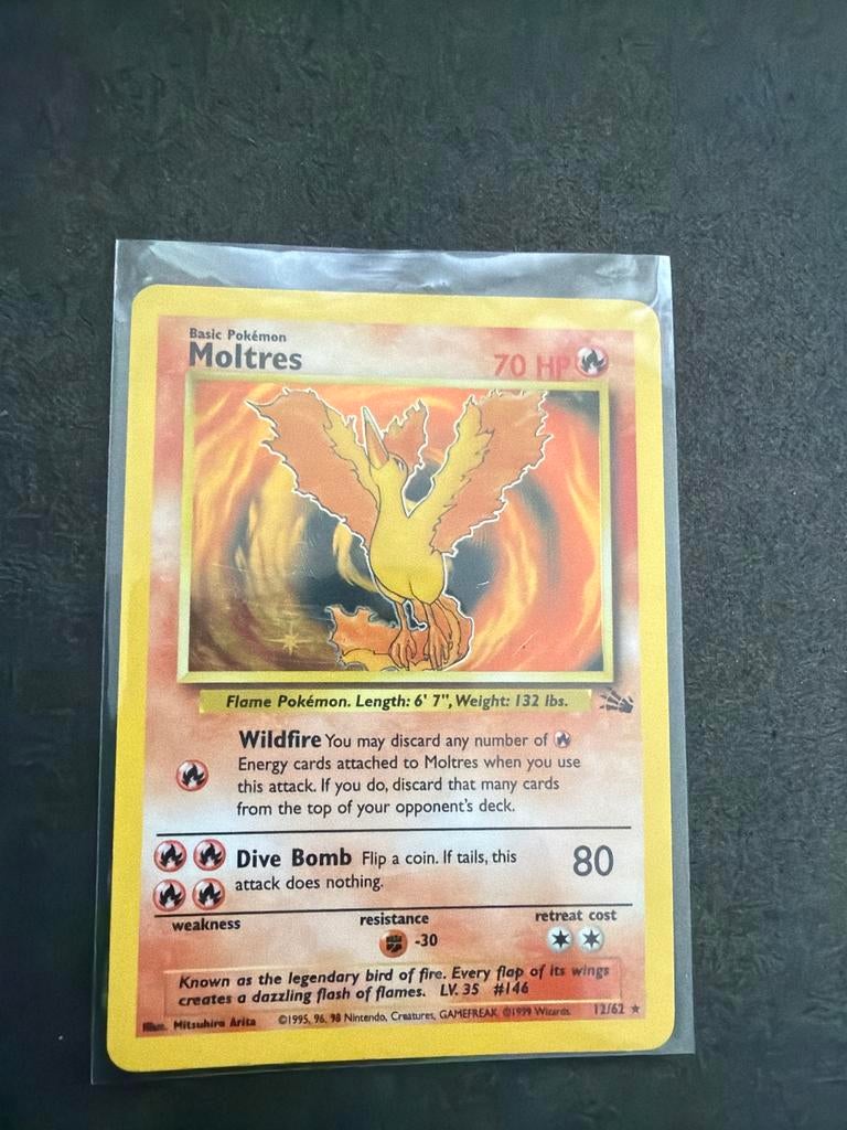 Moltres Pokémon kaart - Gebruikt, maar in mooie staat, Ophalen of Verzenden, Zo goed als nieuw, Losse kaart
