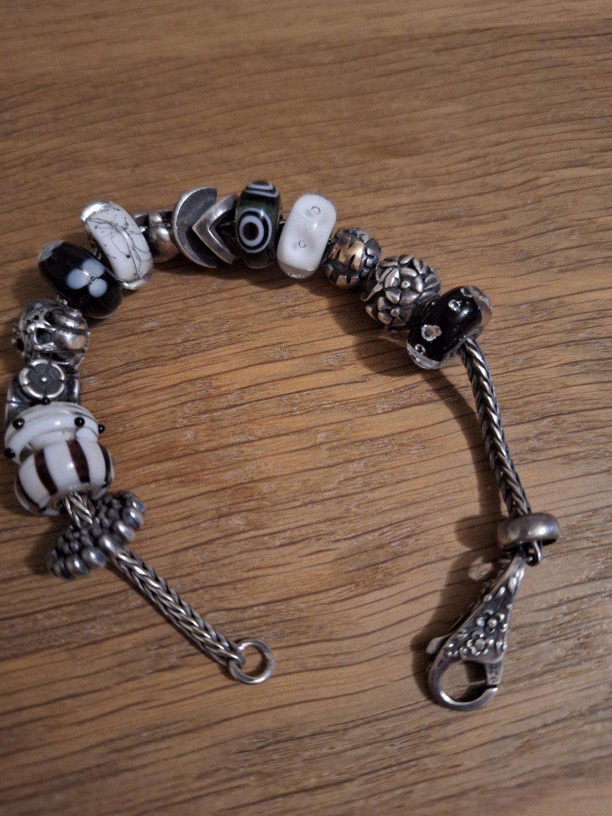 Trollbeads armband met glaskralen en bedels, Ophalen, Zo goed als nieuw, Zwart, Zilver