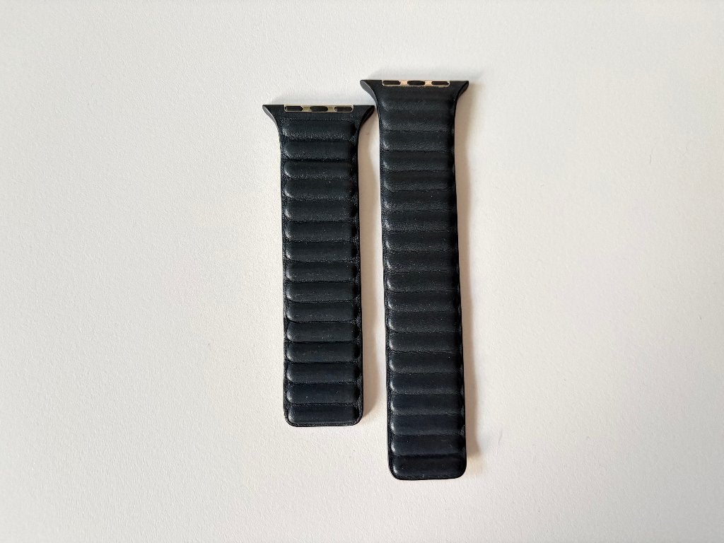 Apple Watch Leather Link Black band S/M — 42/44/45/46/49 mm, Ophalen of Verzenden, Zo goed als nieuw, Bandje, Zie tekst