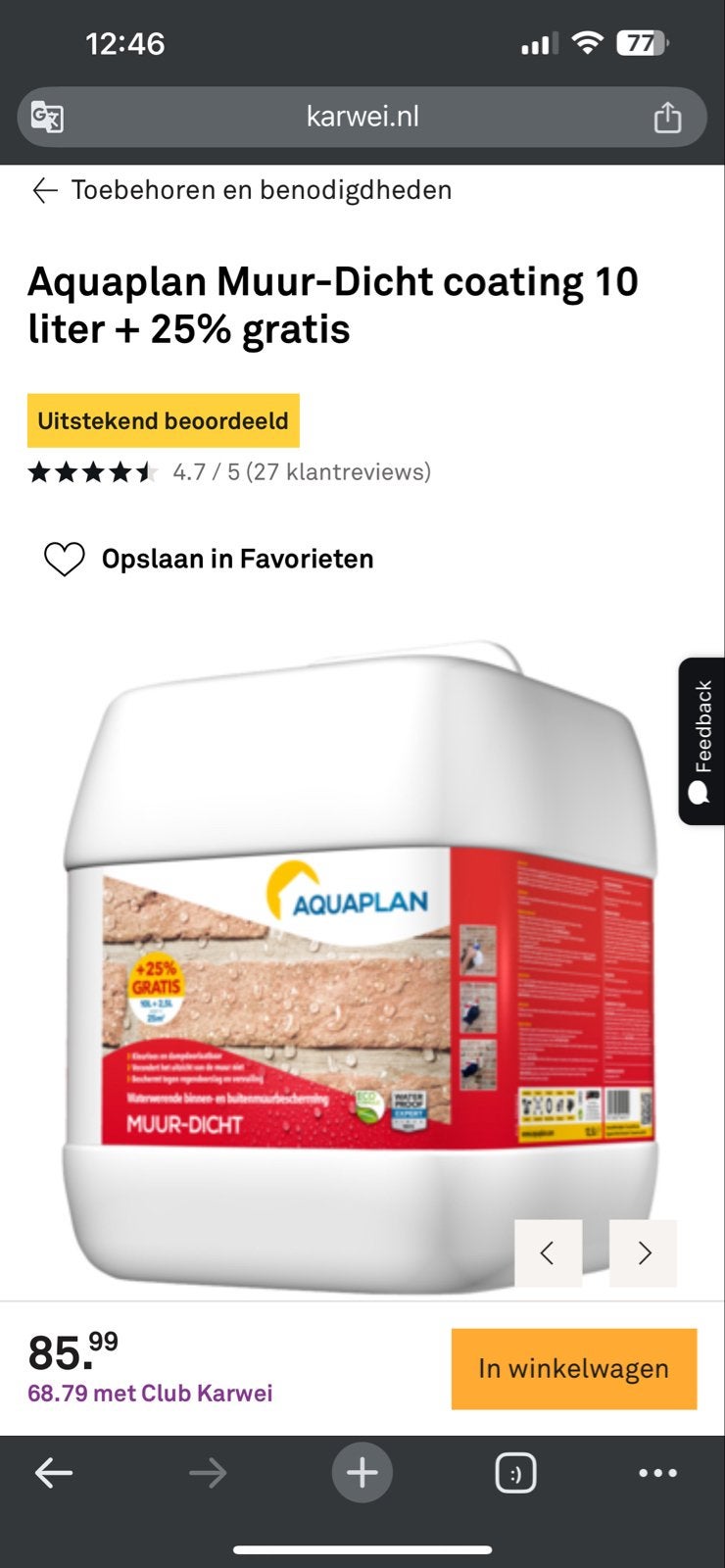 Aquaplan Muur-Dicht coating 12,5 liter, Ophalen, Overige kleuren, Nieuw, Verf
