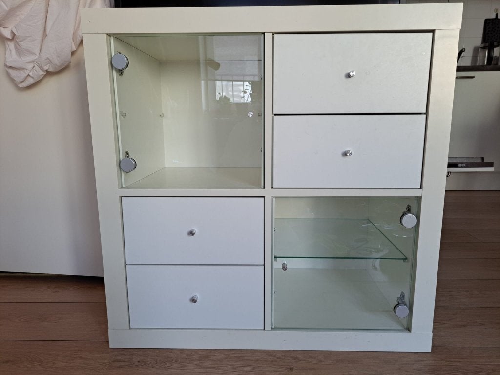 Open kast met glas inzetten en laden KALLAX IKEA, Ophalen, Scandinavisch, 50 tot 100 cm, Minder dan 100 cm