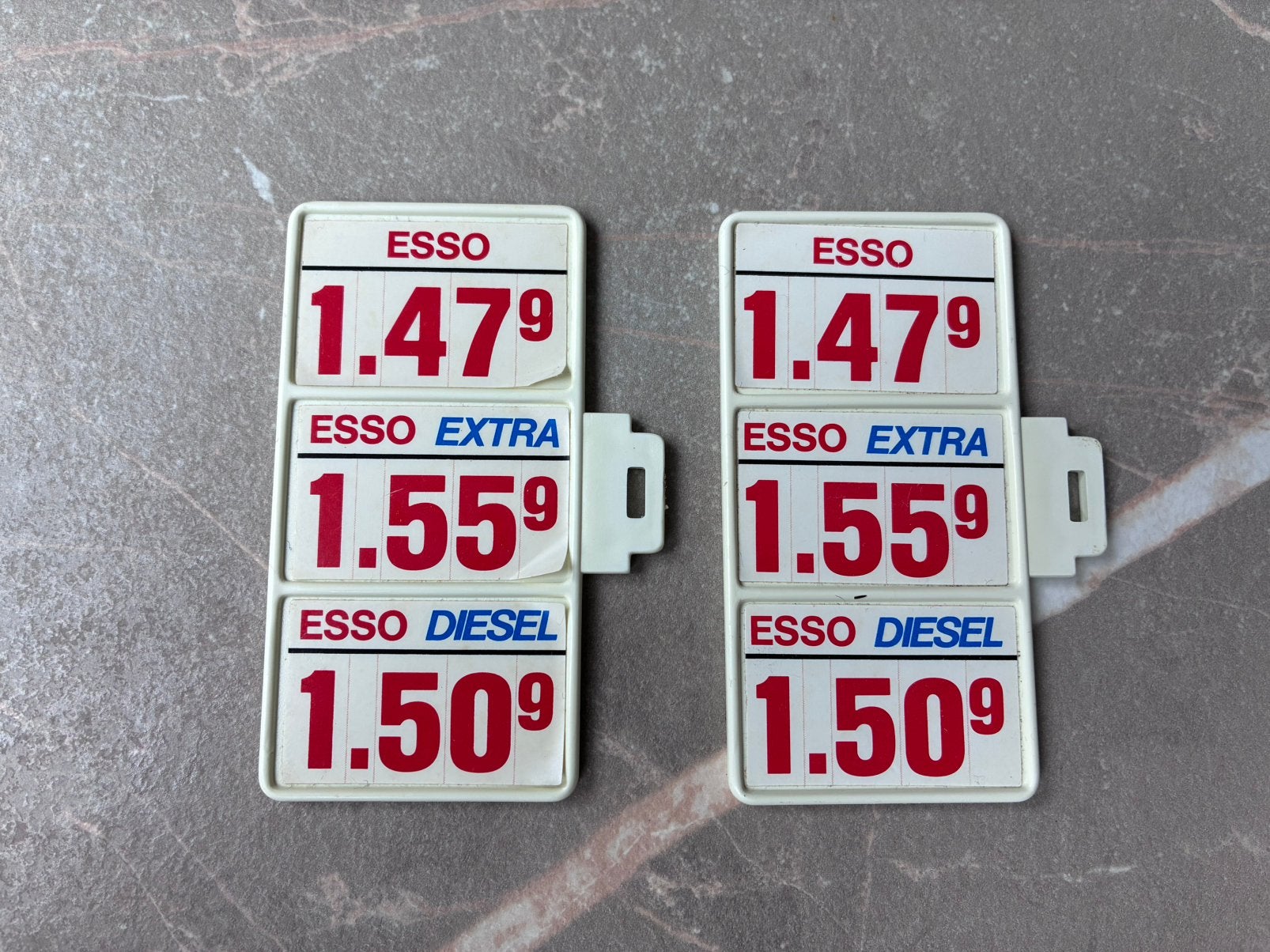 Vintage Esso tankstation prijzenborden., Kinderen en Baby's, Gebruikt, Gebouw, Losse onderdelen, Ophalen of Verzenden