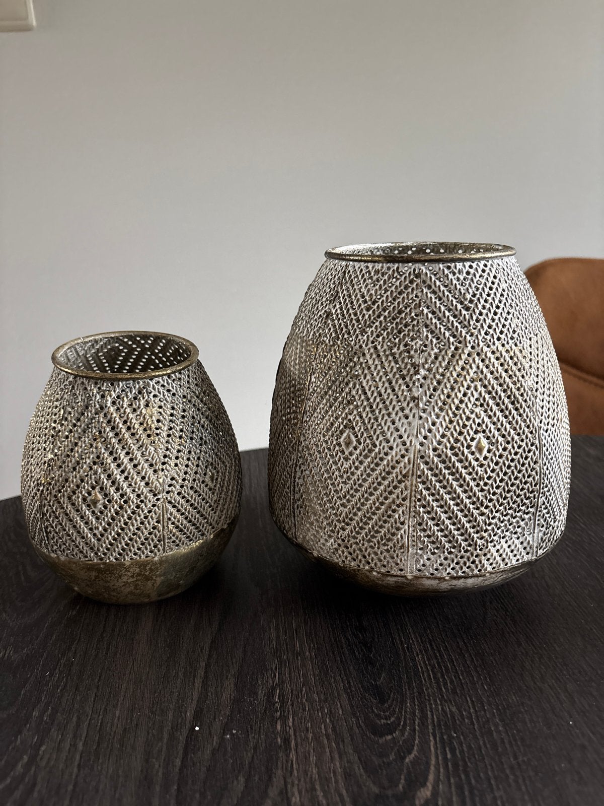 Set van 2 Pronto Wonen windlichten/waxinelichthouders, Ophalen of Verzenden, Metaal, Zilver, Oosters