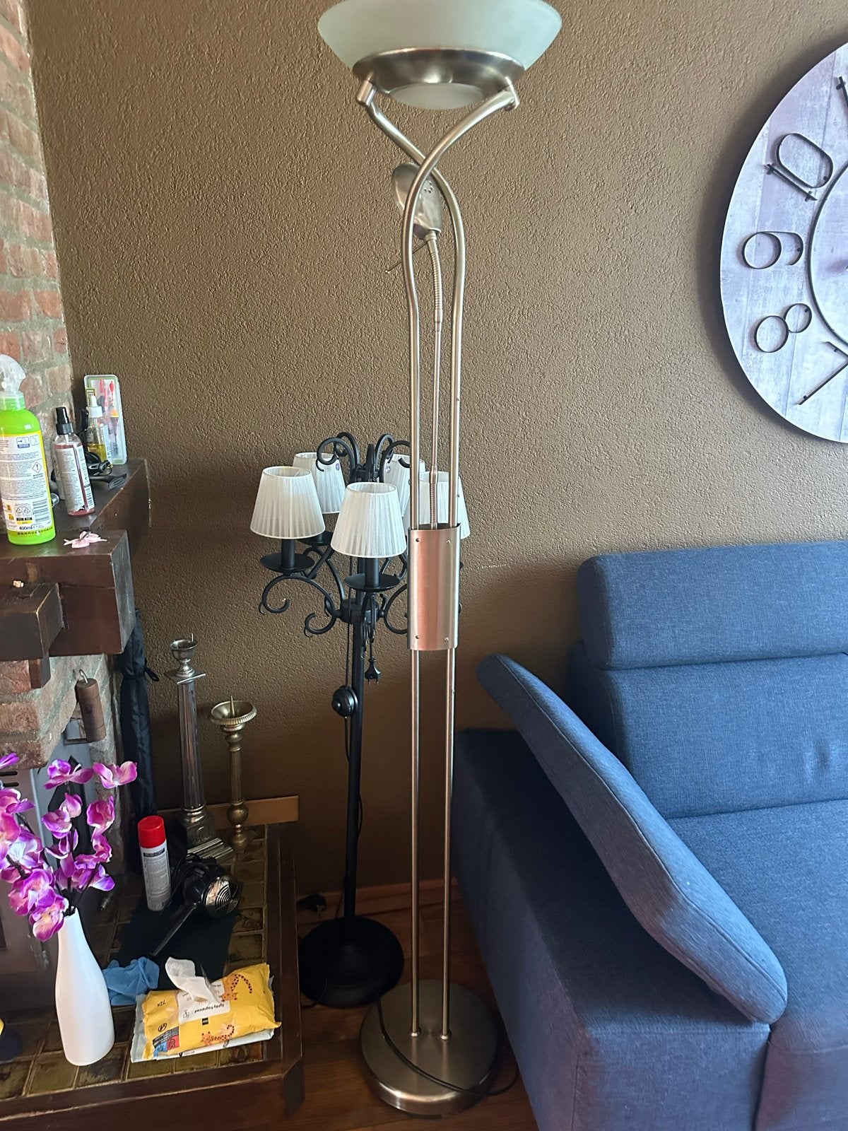 Moderne vloerlamp met uplighter en leeslamp, Huis en Inrichting, Lampen | Vloerlampen, Gebruikt, Metaal, 150 tot 200 cm, E27 (groot)