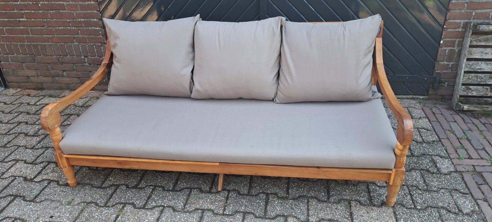 Lanterfant Loungebank met Taupe Kussens - Uitwasbaar, Ophalen, Gebruikt, 3 zitplaatsen, Loungeset