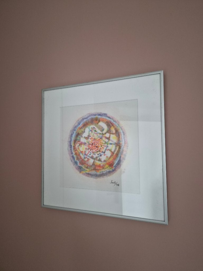 Originele abstracte tekening 1998 - gesigneerd en ingelijst, Ophalen of Verzenden
