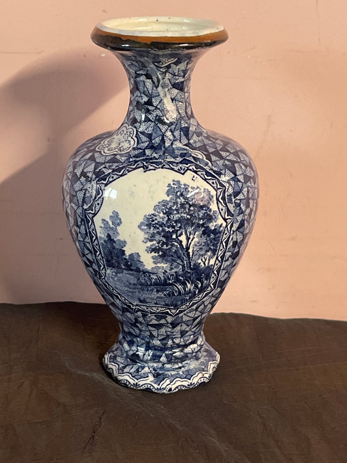 Antieke Villeroy & Boch kleine vaas met blauw-wit decor, Antiek en Kunst, Ophalen of Verzenden