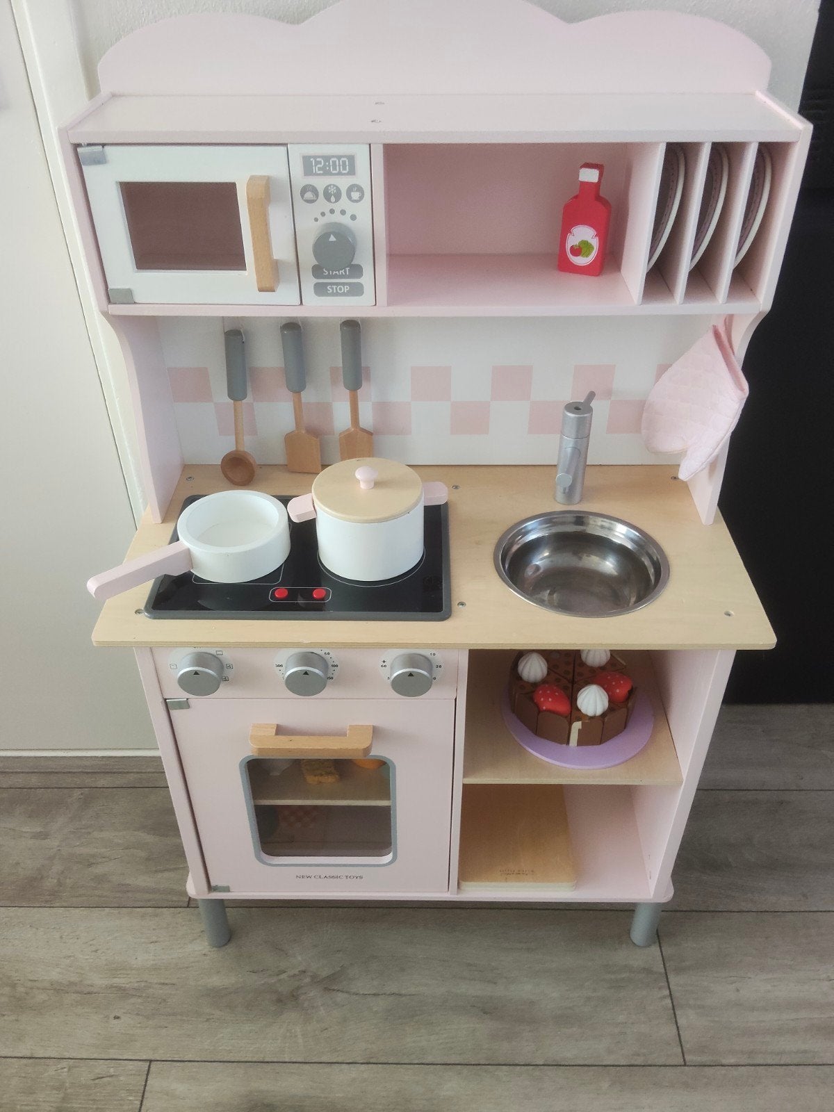 Roze houten speelkeuken met accessoires, Ophalen, Zo goed als nieuw, Hout, Speelkeuken-accessoire
