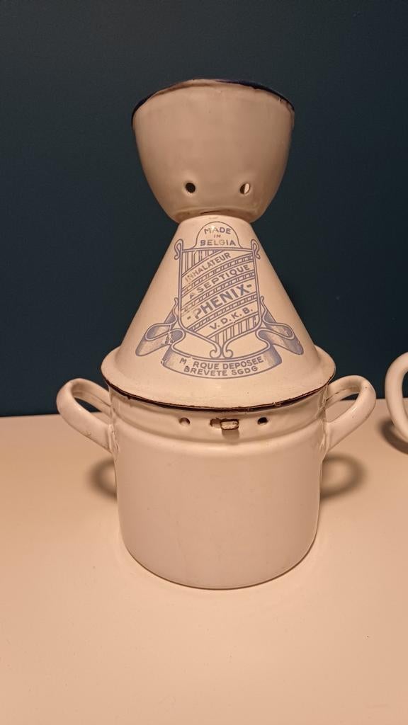 Antieke geëmailleerde inhalator stomen Phenix België emaille, Antiek en Kunst, Antiek | Emaille, Ophalen of Verzenden