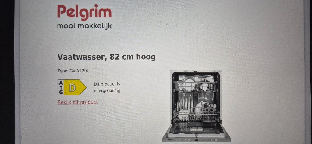 Pelgrim GVW220L Vaatwasser - 82 cm hoog, energiezuinig, Witgoed en Apparatuur, Ophalen, Gebruikt, Minder dan 85 cm, Eco programma