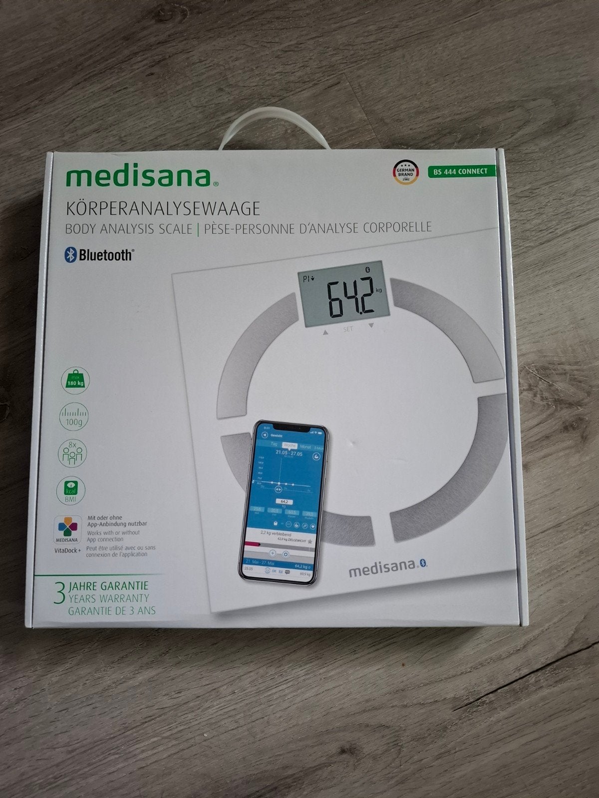 Medisana Personenweegschaal met Lichaamsanalyse en Bluetooth, Ophalen, 1 tot 500 gram, Nieuw, 100 kg of meer