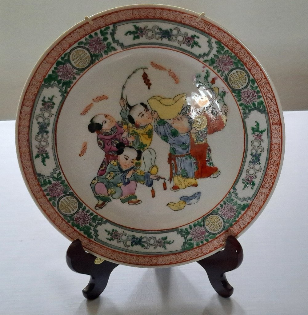 Oud chinees wandbord overglaze techniek famille rose 26cm, Verzenden