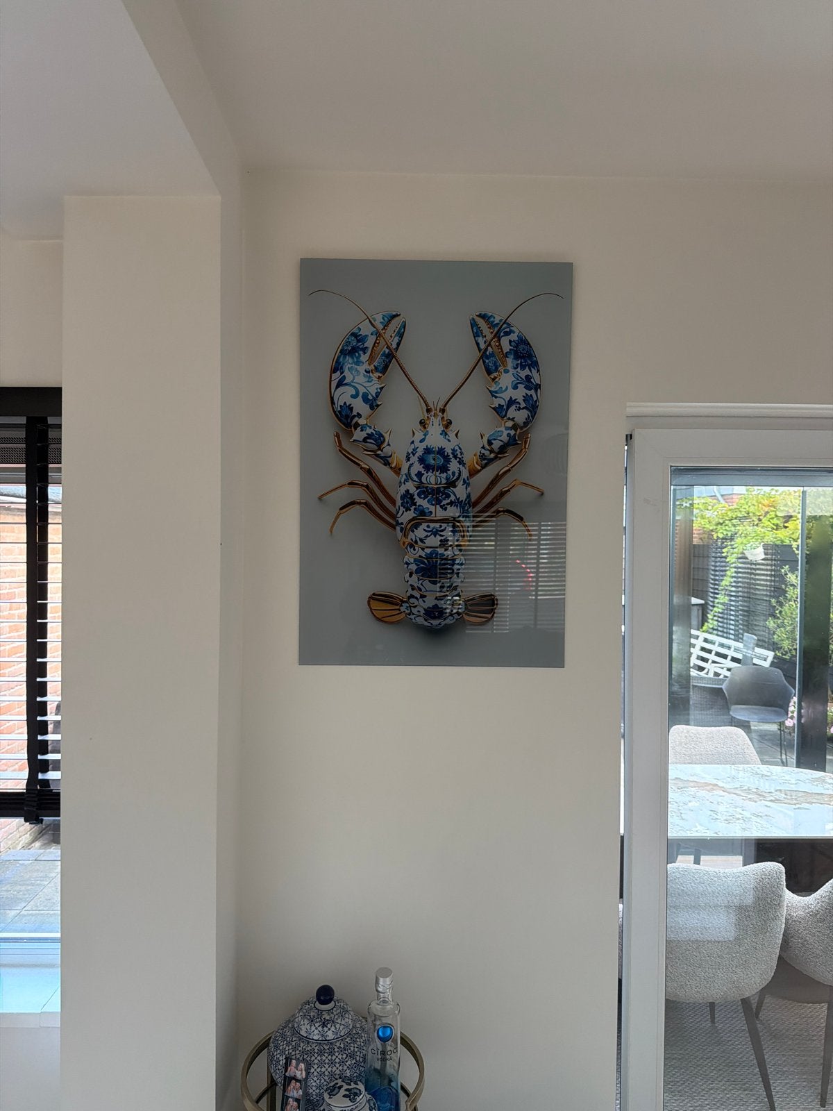 Schilderij Kreeft Delfts Blauw - Uniek Kunstwerk, Ophalen of Verzenden, Zo goed als nieuw, Schilderij, 75 – 100