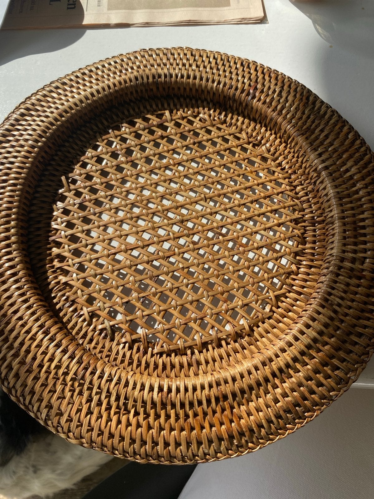 Rotan dienbladen set - 4 stuks, Huis en Inrichting, Gebruikt, Natuurlijk materiaal, Rond, Ophalen of Verzenden