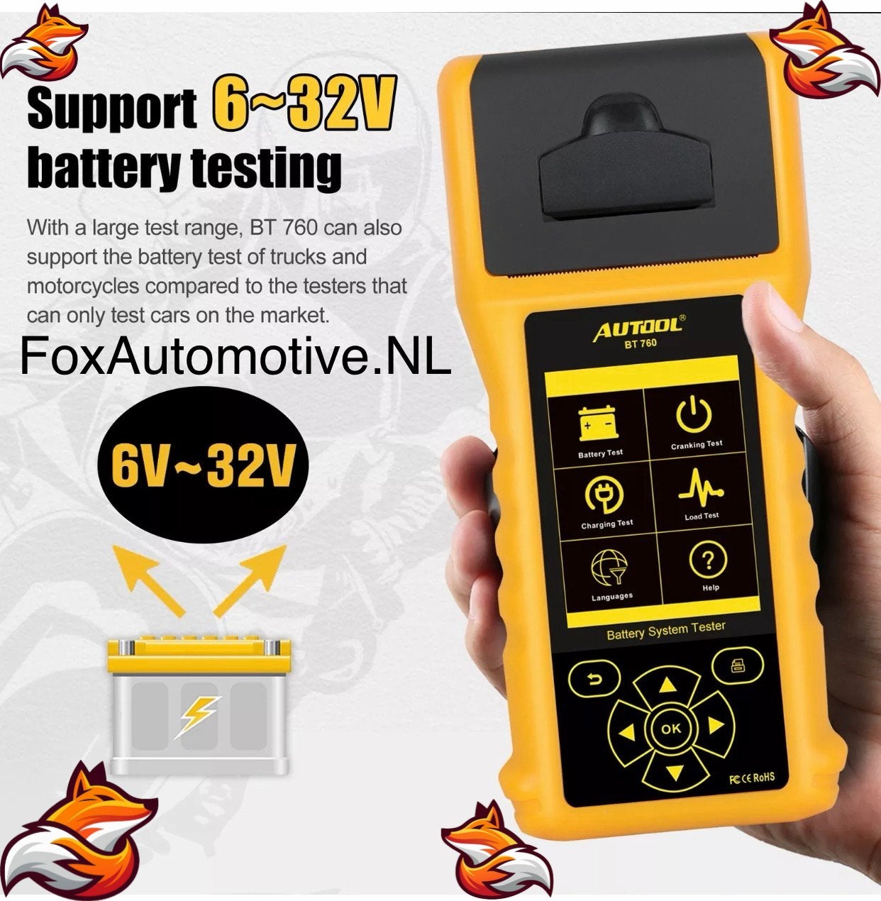 Autool BT-760 6V 12V 24V accu tester nieuw, Ophalen of Verzenden